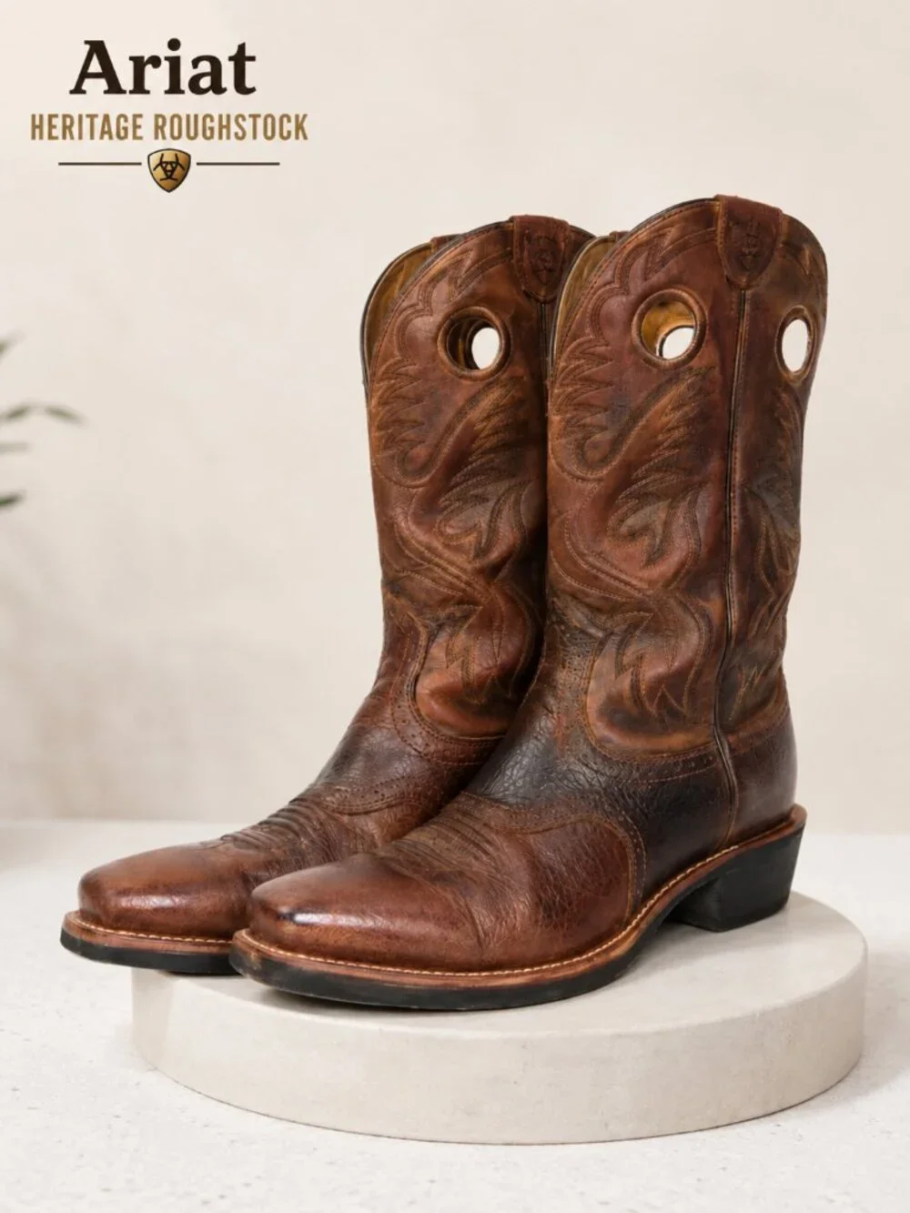 Ariat Heritage Roughstock Western Boots Men 10.5D Brown Square Toe 10002230